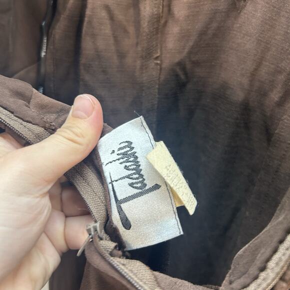 Vtg Tadashi Shoji Brown Long Mesh Sheer Sleeves Dress Formal Evening Gown SZ L - Picture 16 of 16